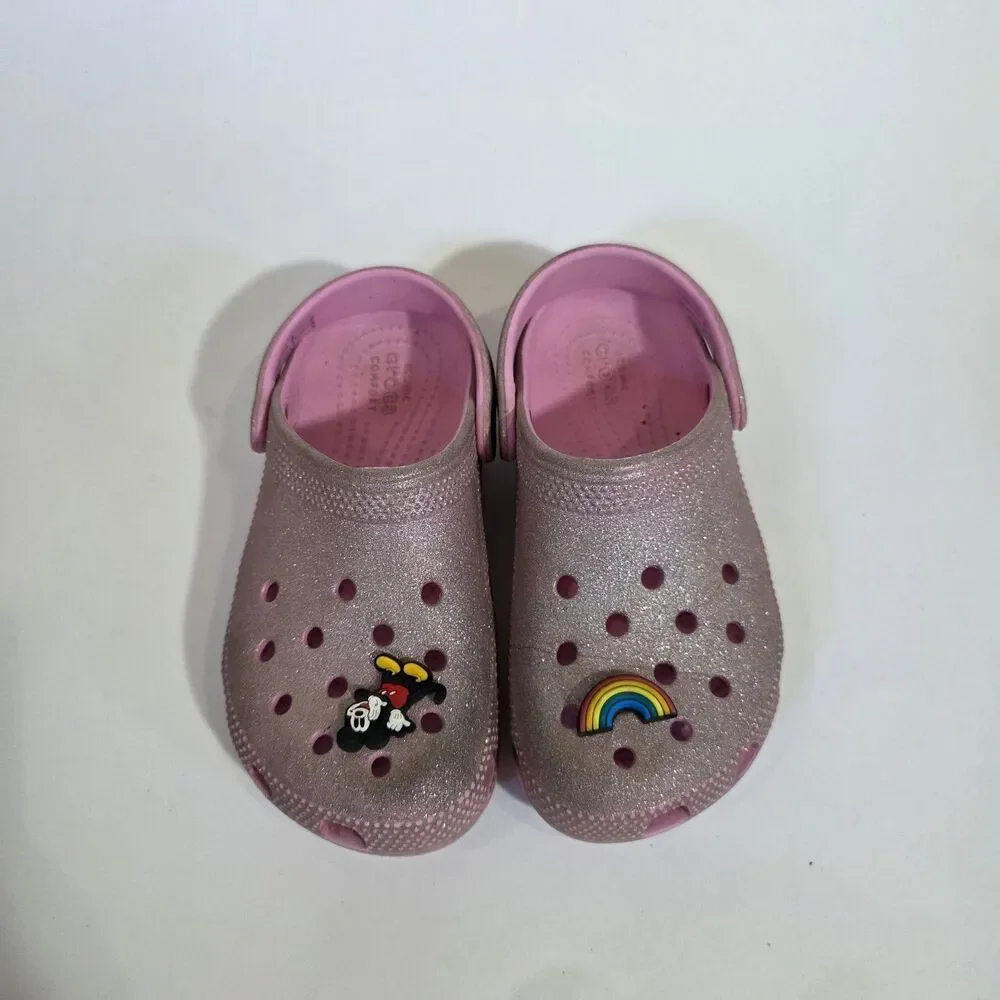 Crocs Pink Girls Clogs Sandals Glitter Sz C13